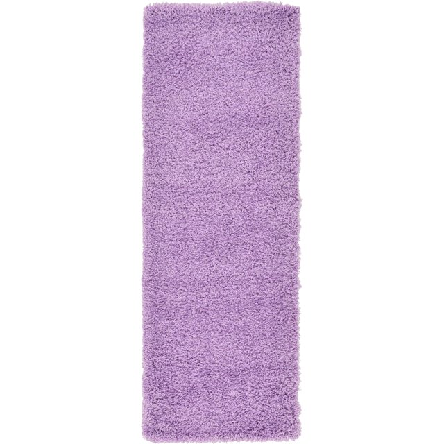 Unique Loom Solo Solid Shag Collection Area Modern Plush Rug Lush & Soft, 2' 2 x 6' 5 Runner, Lilac