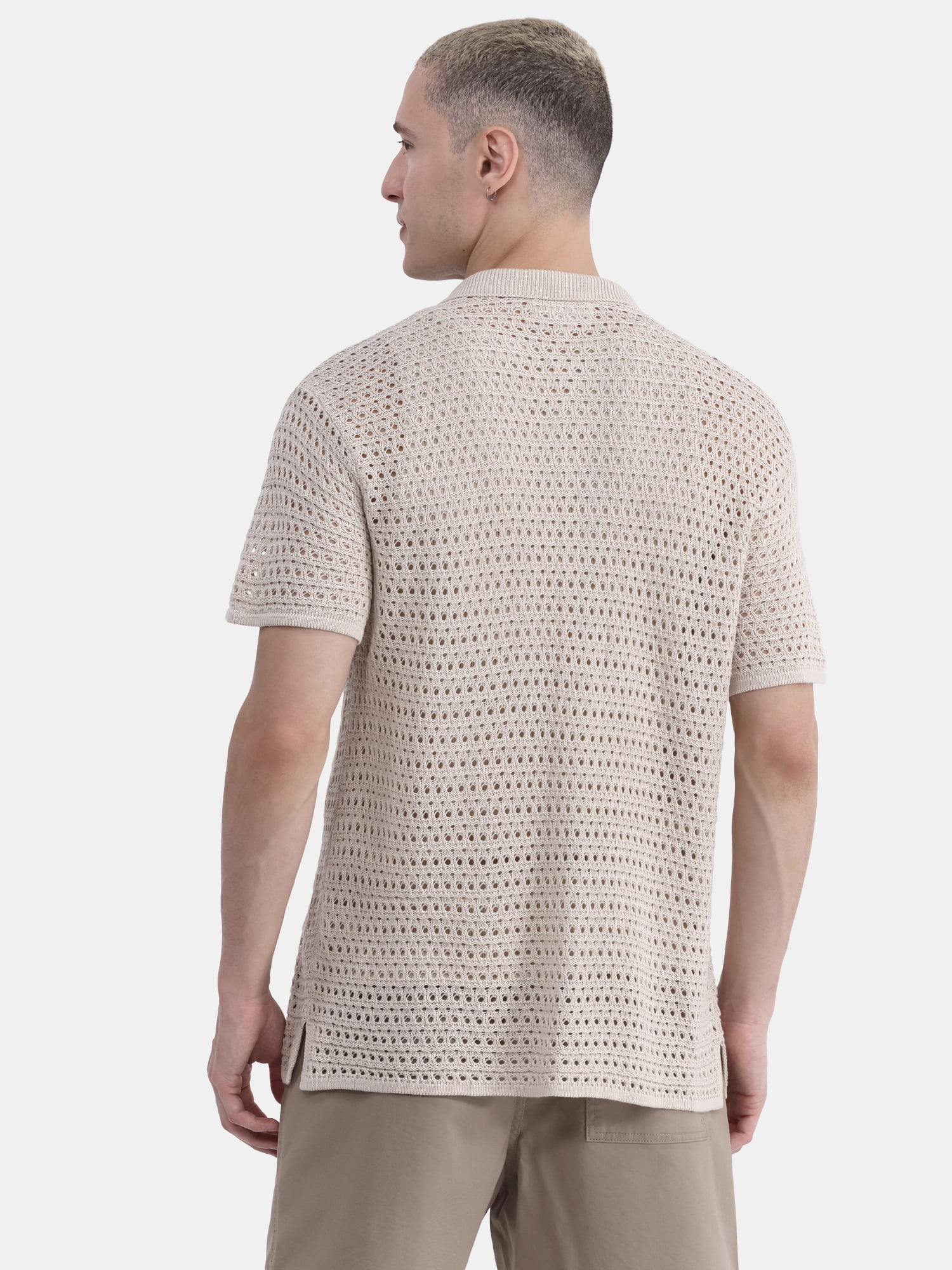 No Boundaries Men's & Big Men's Sweater Knit Polo Mesh Button Front Short Sleeve Shirt, Sizes XS-5XL