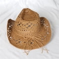 thumbnail image 7 of Happy Date Western Cowboy Handmade Straw Hat Outdoor Seaside Beach Cap Sunscreen Sunhats Round Up Caps, 7 of 7
