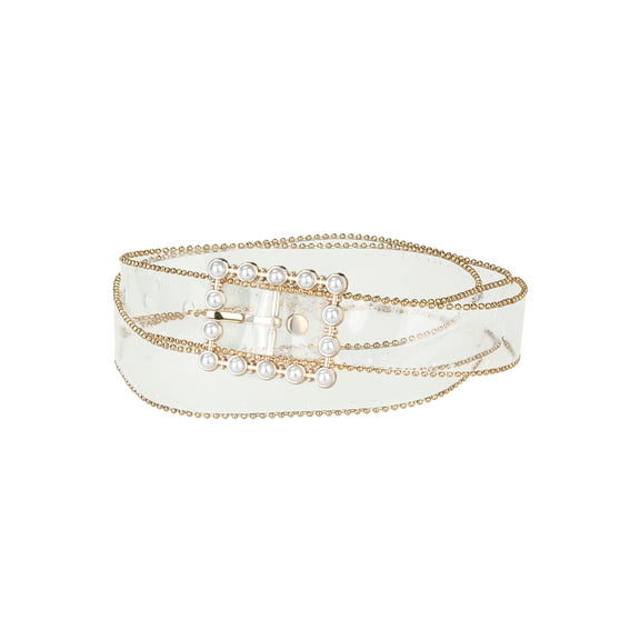 INSPIRE CHIC Ladies Clear Waist Belts for Jeans Transparent Belts Rectangle Buckle Gold