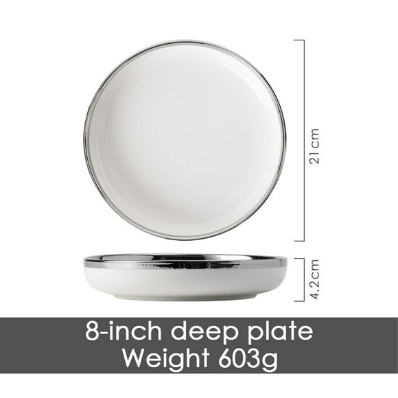 Silver Edge Full Tableware of Plates Dinner Set White Plate Dish Kitchen Dishes Dinnerware Dining Bar Home Garden