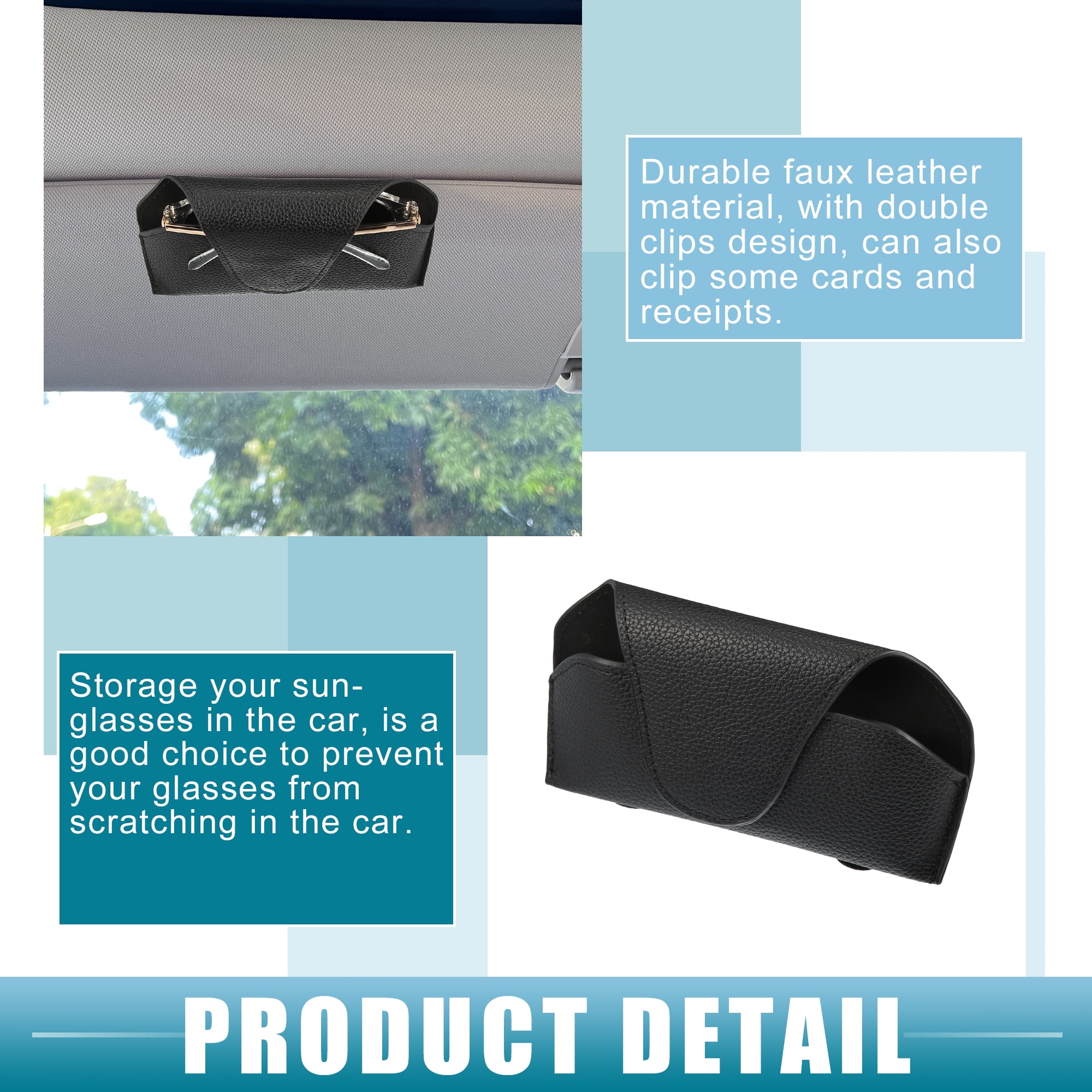 Unique Bargains Car Sunglasses Visor Holder Magnetic Glasses Organizer PU Leather Black
