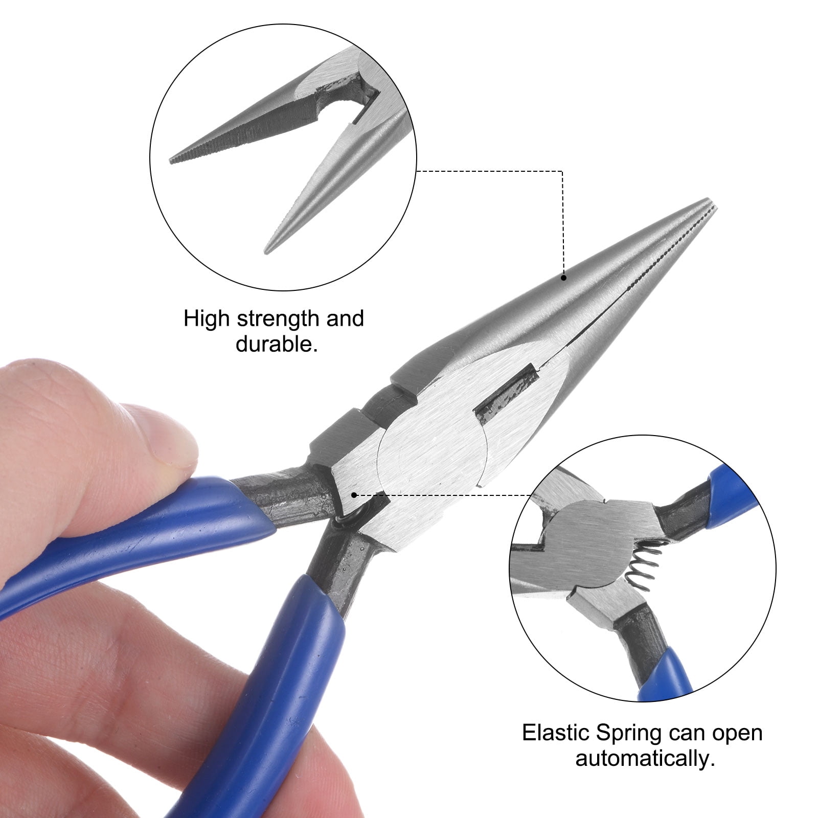 Uxcell 5Pcs Mini Needle Nose Pliers 5" Toothed Precision Plier with Blue Handle for DIY Craft