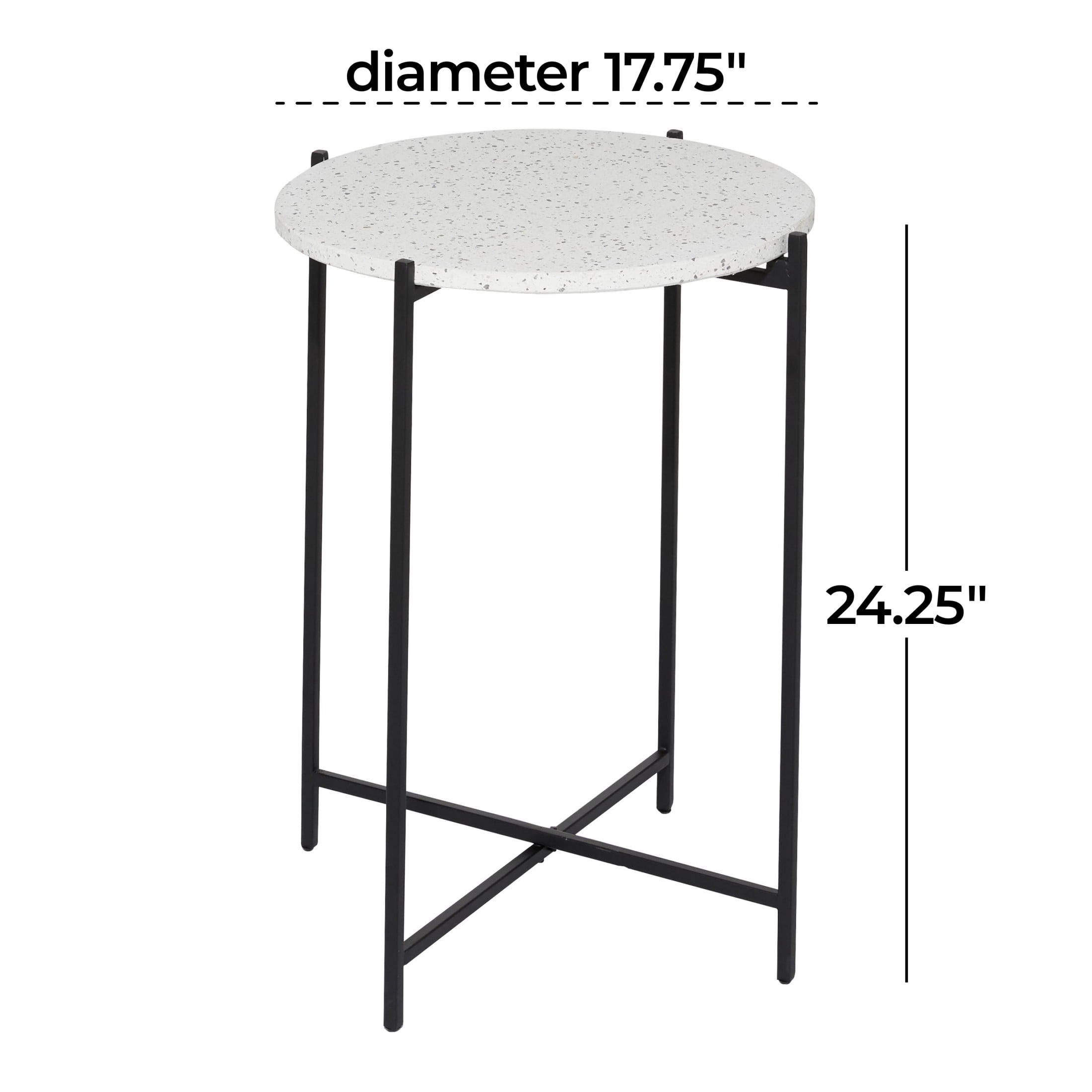 DecMode 18" x 24" White Terrazzo Stone Accent Table with Black Metal X-Stand, 1-Piece
