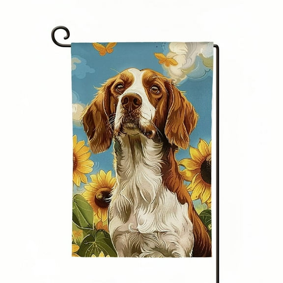 Heduofu Welcome Spring Summer Dog Garden Flag Double Sided, Beagle Sunflower Mini Pet Seasonal Yard Flag for Home Decorative Outside  White