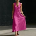 thumbnail image 6 of ZQUUVOU Maxi Dresses for Women Cotton Summer Sleeveless Deep V Button Down Tank Dress with Pocket Casual Boho Beach Vacation Hot Pink, 6 of 8