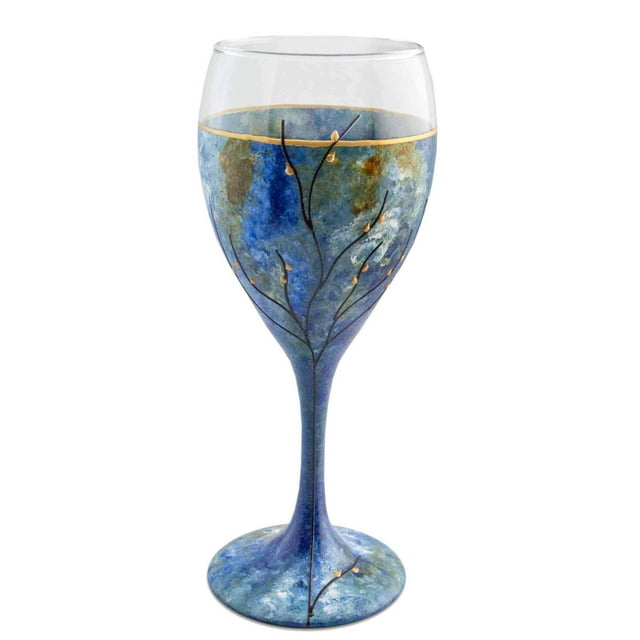 Kiddush Cup Wine Glass Hand Painted Green Blue Ocean Inspired Tree of Life