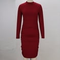 thumbnail image 4 of ClodeEU Women Long Sleeve Turtleneck Ruched Bodycon Dresses ,Sheath Knee Length Pencil Dress Wine,Womens Plus XL, 4 of 6