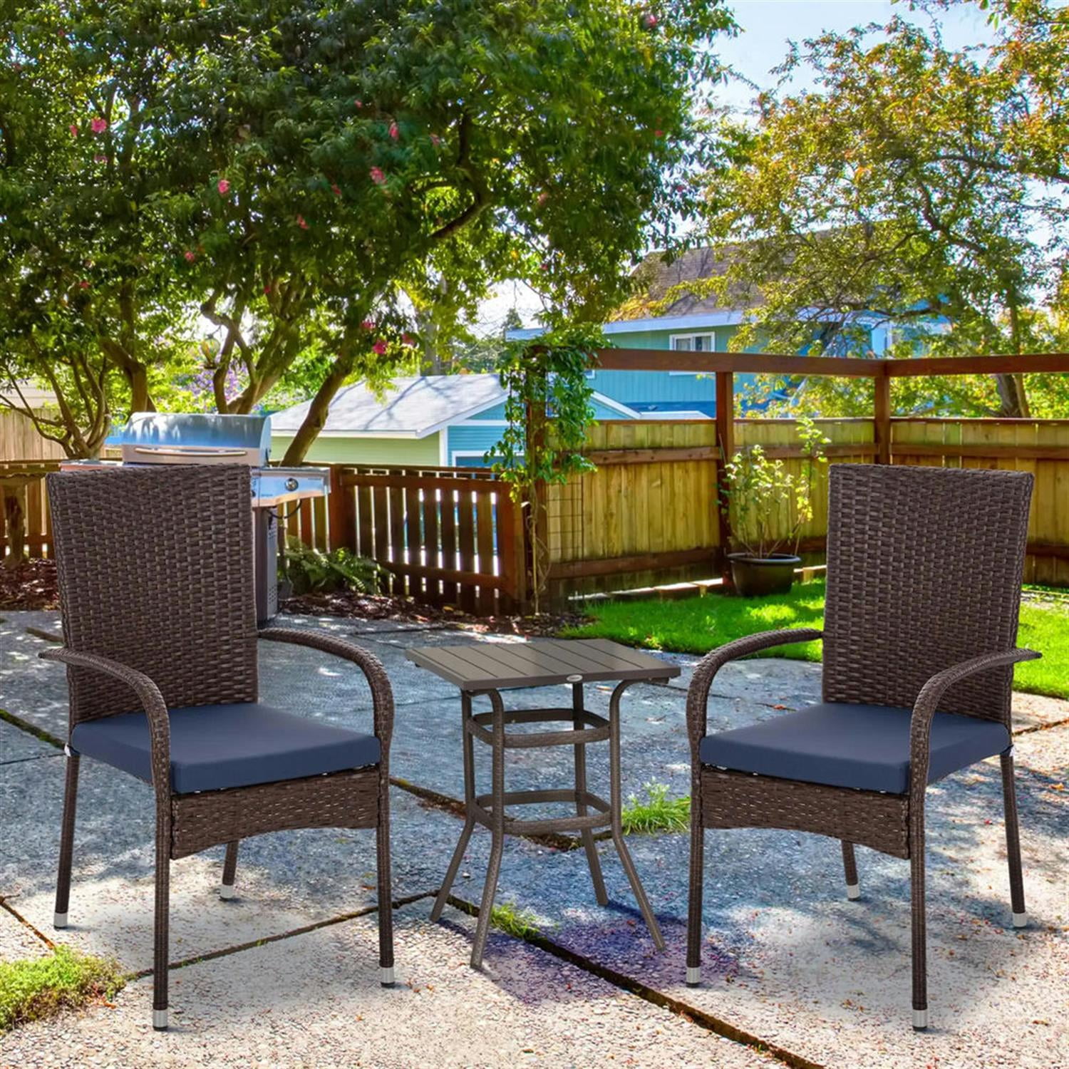 Demi Bonn Outdoor Dining Chairs Set of 2 with Armrests & Backrest, Stackable PE Rattan Patio Dining Room Chairs with Cushion for Garden, Backyard, Lawn, Brown