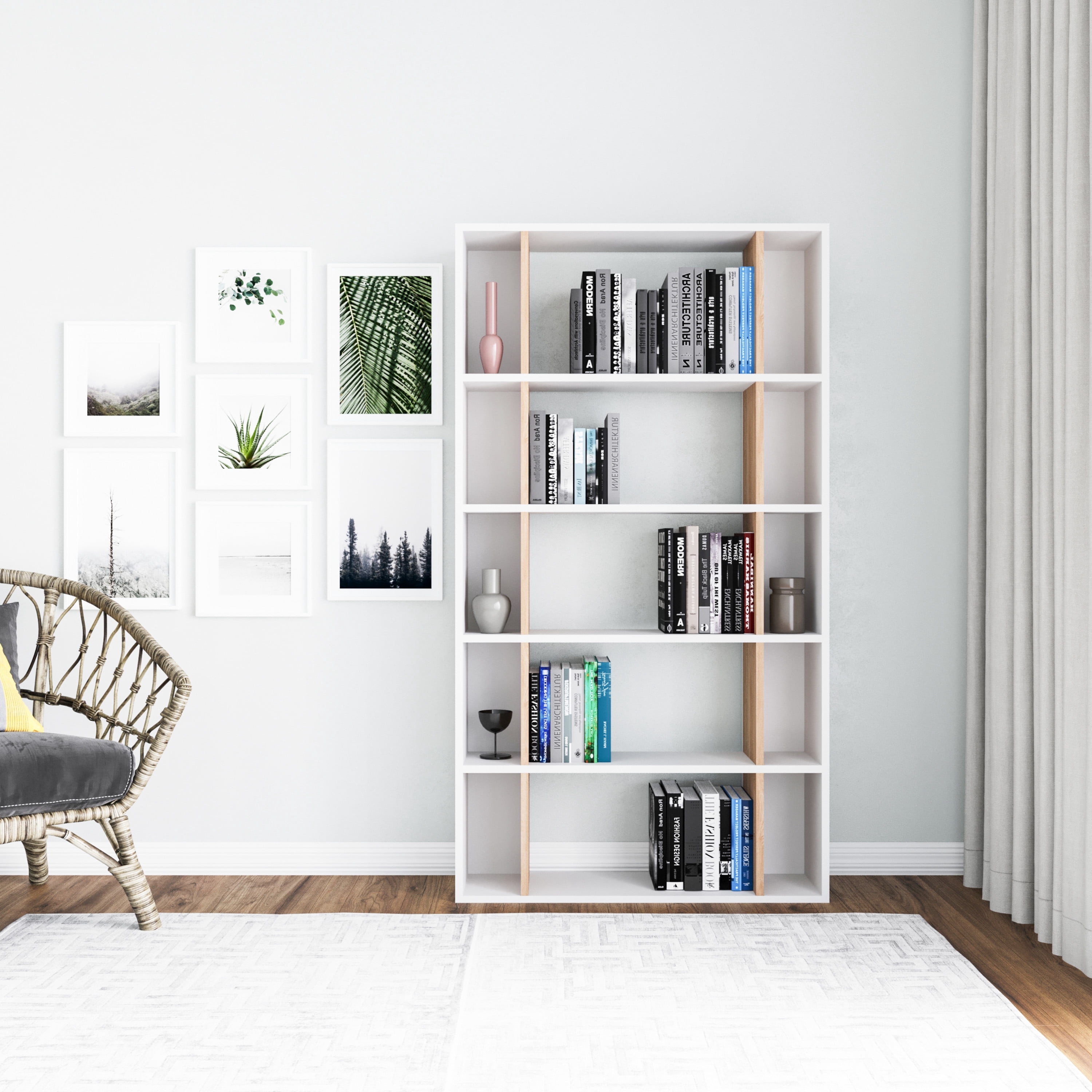 Ada Home Decor Sanborn Multiple Tier Open Shelf Modern Bookcase, White Oak