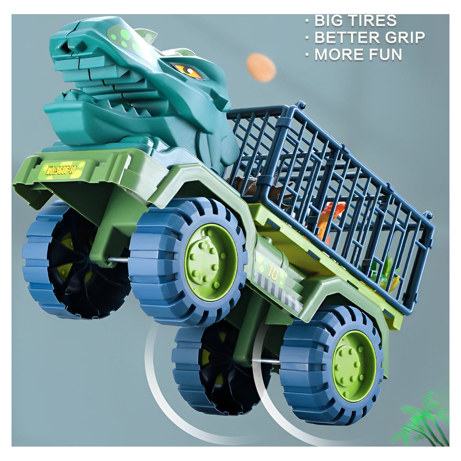 EXERCISE N PLAY Dinosaur Transport Truck Playset Toys with 3 Dino Figures, Large Tyrannosaurus Vehicle Carrier Car Toys for Boys Ages 3+