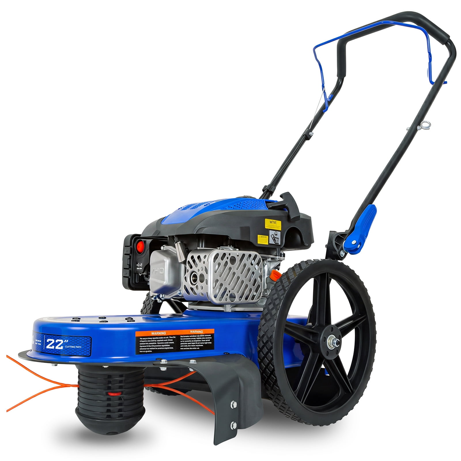 22 in Walk Behind String Trimmer 170cc 4-Cycle Gas Brush Hog Mower 22" Cutting Diameter Push Grass Eater with 14 Inch Flat Free Wheels Brush Cutter for Farm Lawn Yard