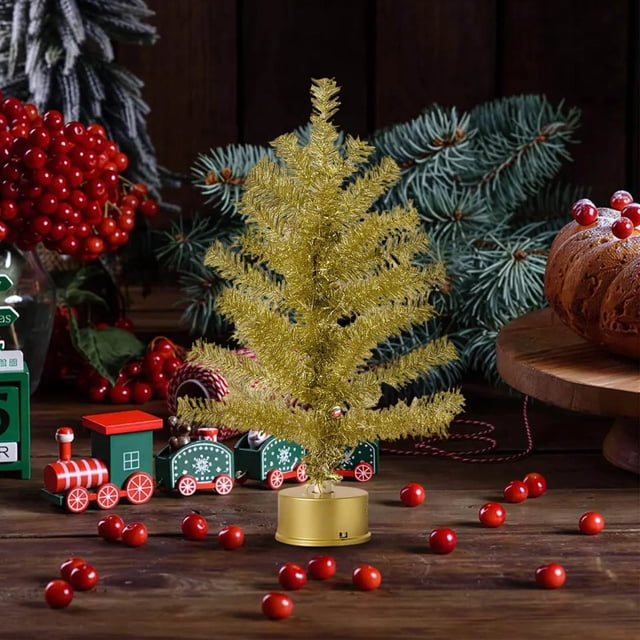 mtvxesu Rotating Led Light-Up Artificial Christmas Tree with Music Box - Mini Desktop Decoration for Home, Office, Party - Pvc Flocking Material - 1 Count