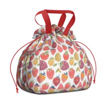 White Strawberry Plants Fruit Drawstring Lunch Bag Women - Drawstring Lunch Bag Insulated for Work Office - Stain-Resistant Large Lunchbags for Women with Multi-Pockets