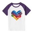 thumbnail image 3 of FamilyThread Girls Boys Short Sleeve Raglan T Shirts Kids Rainbow Striped Summer Tops Crewneck Basic Rainbow Graphic Tees 3-13 Years, 3 of 8
