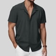 thumbnail image 2 of Men's Short Sleeve Shirt With Collar Casual Loose Fit Breathable Business Top 95% Cotton 5% Spandex Solid Color Daily Home | Zenithor,Dark Gray L, 2 of 9