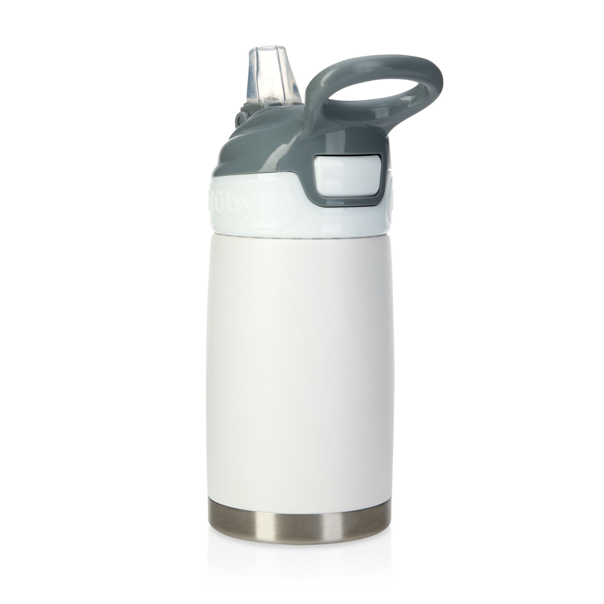 Nuby Thirsty Kids No Spill Flip-It Reflex Stainless Steel Sippy Cup, 10 oz, White