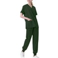 thumbnail image 1 of Pisexur Ensemble de Sarrau Moderne Uni Extensible à Col en V et Manches Courtes pour Femmes, P-2TG, 1 of 2