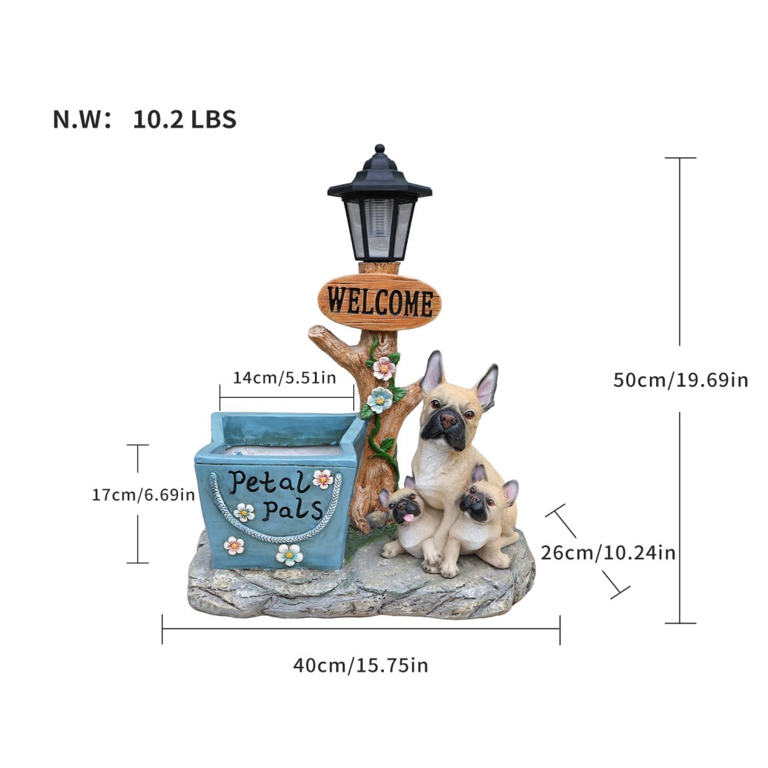 French Bulldog Family Planter Statue Outdoor Resin Garden Decor Dog Sculpture with Built in Flower Pot Decorative Yard Lawn Patio Porch Accent