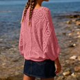 thumbnail image 3 of enyan Women's Short Sleeve Summer Cardigan V-Neck Button up Lightweight Hollow Out Sweater Cardigans Shrug（Pink,One Size）, 3 of 4