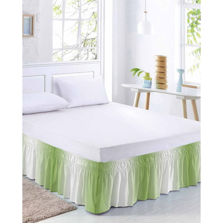 RisQiten Dark Sea Green Ombre Bed Skirt Queen Size 18 Inch Drop