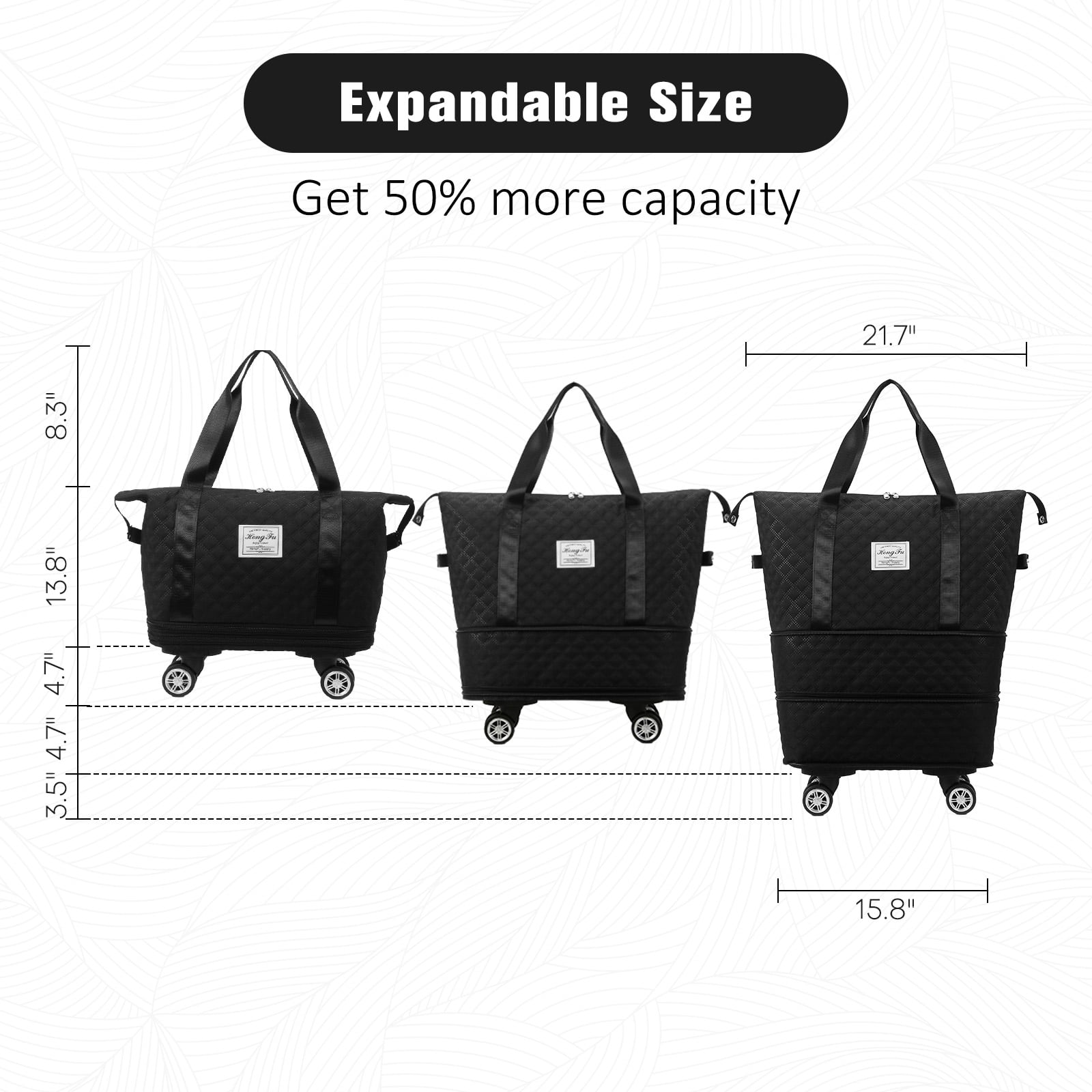 Expandable Rolling Travel Bag With 360° Detachable Wheels Trolley Sleeve Pocket Foldable Luggage Bag Waterproof Carry On Overnight Tote Duffle Bag For Home Storage Gym Moving Camping