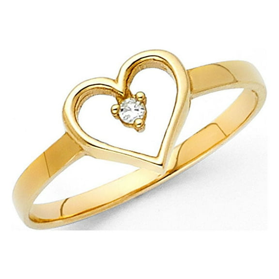 Heart Ring Solid 14k Yellow Gold Love Band CZ Stylish Promise Ring Right Hand Polished Fancy, Size 7
