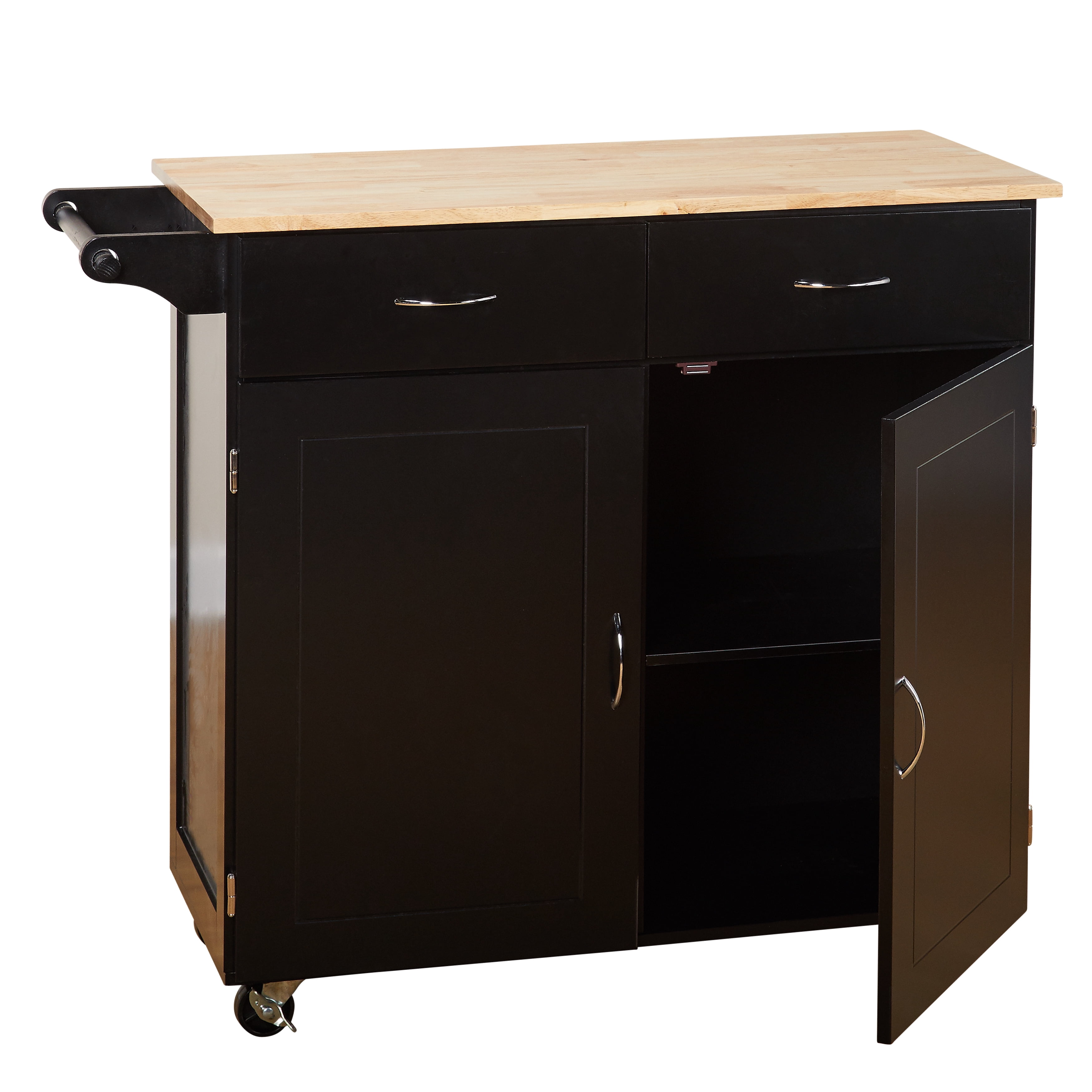 TMS Large Kitchen Cart with Wood Top, Black