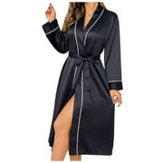 Ladies Long Ice Silk Nightgown Thin Fashion Home Clothes Women's Robe with Hood Women Winter Robe plus Size Floral Robes for Women 4x Women Bath Robe Womens Japanese Kimono Dress Bath Wrap Towel for