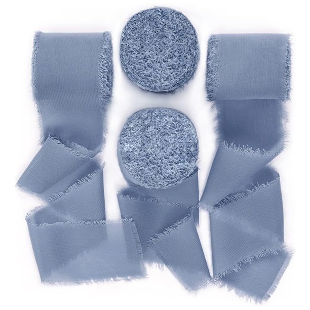 Xiao Hua Cintas, paquete de 4 cintas de gasa (azul) - 4 cm x 5 yardas, cinta con borde deshilachado, ideal para envolver regalos, bodas, manualidades.