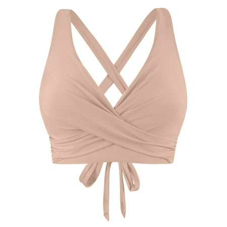 PEASKJP Halter Bikini Top Women Underwire Bikini Top Only Push Up Swim Top Bra Swimsuit Tops Padded Bathing Suit Top (Khaki XL)