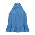 thumbnail image 7 of OGLCCG Halter Tops for Women Ruffle Hem Sleeveless Spaghetti Strap Flowy Beach Summer Camisole Tops Solid Color Casual Tank Tops,M,Blue, 7 of 7