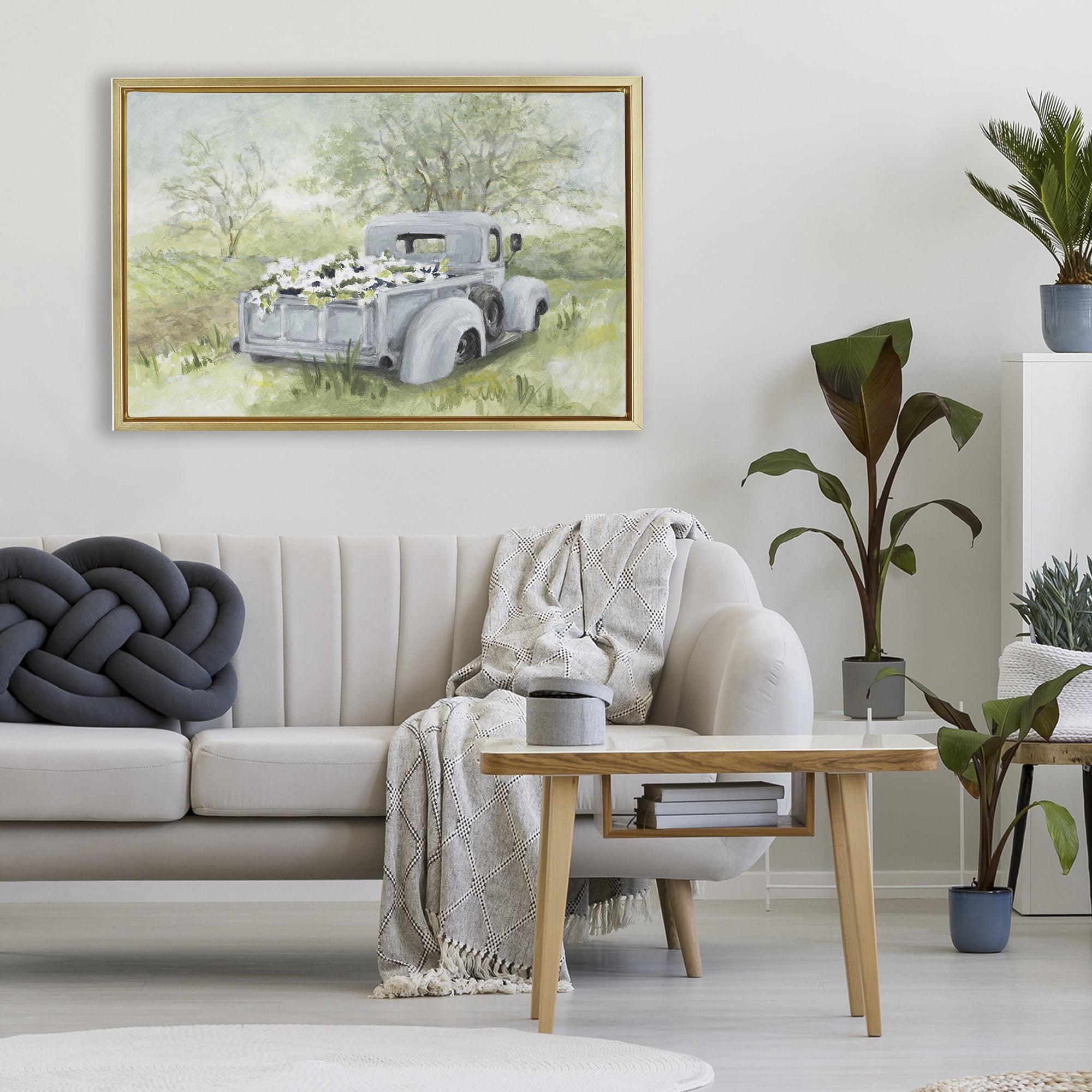 Stupell Industries Vintage Blue Truck Flower Sale Gold Framed Floater Canvas Wall Art, design by Lanie Loreth
