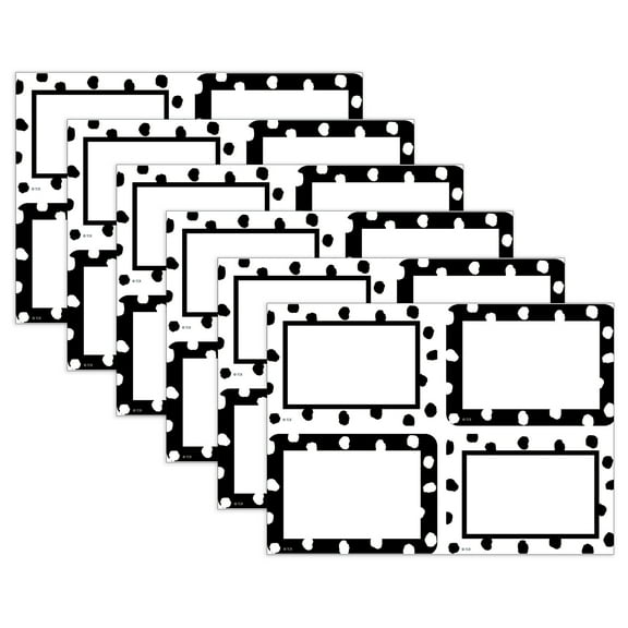 Teacher Created Resources Black and White Painted Dots Name Tags/Labels - Multi-Pack - 36 Per Pack, 6 Packs