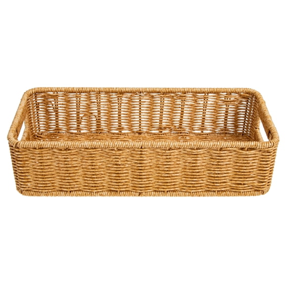 STRANDCHIC Brown Woven Storage Basket Plastic Material for Kitchen Utensils and Bathroom Organizing