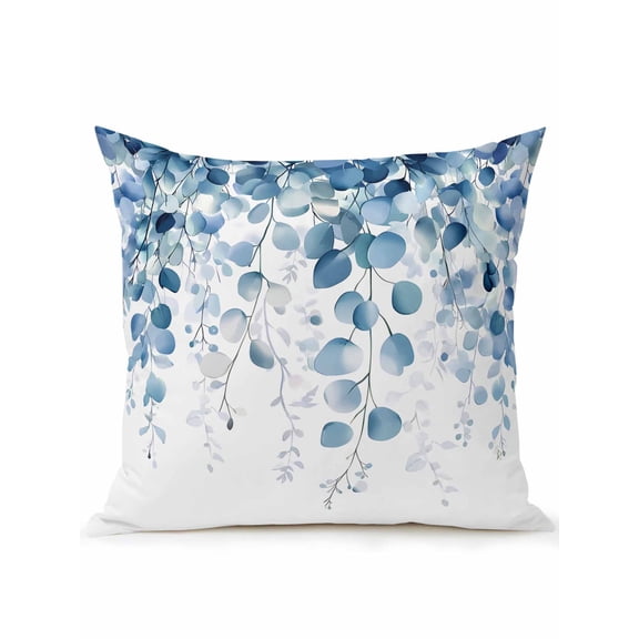 Outdoor Pillows Waterproof, Blue Eucalyptus Leaves Bedding Throw Pillows with Insert for Couch Sofa Bed, Summer Botanical Weeping 18x18 Inch Pillowcases Decorative Camping Patio Pillow Set of 1
