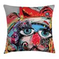thumbnail image 1 of Art Decor Throw Pillow Cushion Cover, Grafitti like Sketchy Colorful Painting with Human like Face Dog Animal Image, Decorative Square Accent Pillow Case, 16 X 16 Inches, Multi Colored, by Ambesonne, 1 of 2