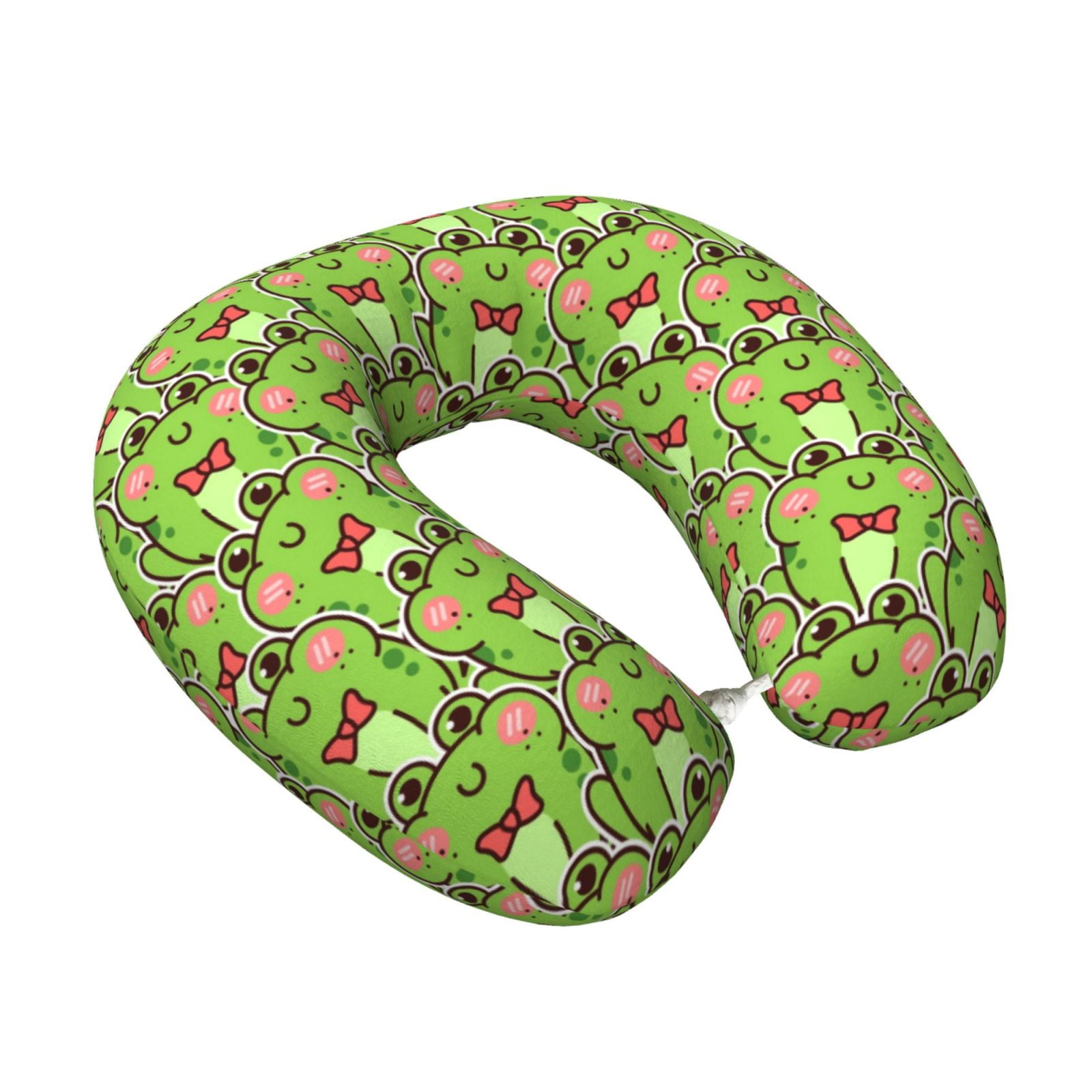 Xecao Cute Green Frog Print Memory Foam Cervical Neck Pillow Versatile U-Shaped Pillows for Home,Office,Camping,Travelling,Soft Washable Cover