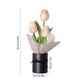 thumbnail image 3 of Decoración de plantas en maceta con flores artificiales simuladas de tulipanes – Arreglo de tulipanes en PU Negro Rosa Blanco, 10,24 pulgadas, adorno de oficina en casa sin mantenimiento, 3 of 6