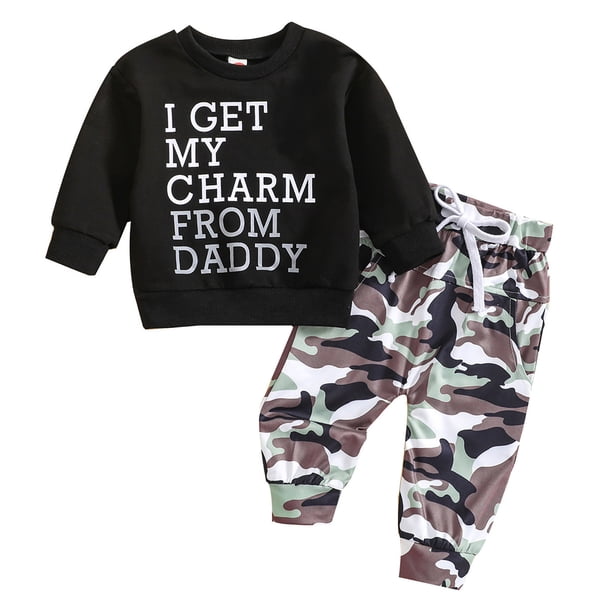 Gibobby Conjunto niña Conjunto de 2 uds de camisetas y pantalones con estampado de de manga larga para niños pequeños, ropa para niños(Negro,12-18 Months)