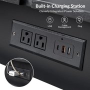 HULALA Home End Table with Charging Station, Side Table with Drawer and Pull-Out Shelf, Nightstand Bedside Table with USB Ports and Outlets, Black
