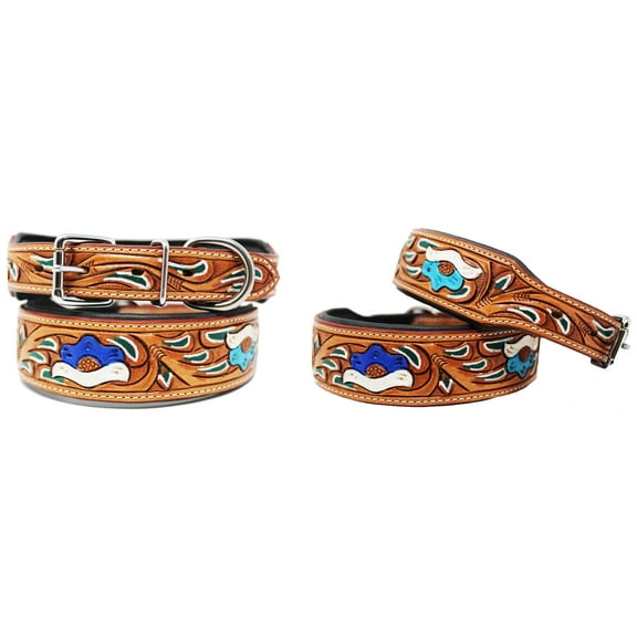 Medium 17''- 21'' Dog Puppy Collar Genuine Cow Leather Padded Canine  60100