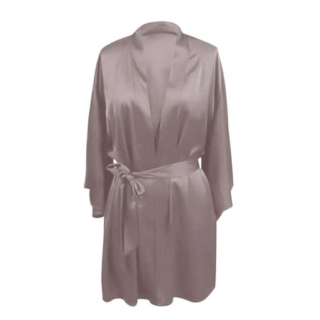Bcresic Women s Sexy Lingerie Satin Robe Lace Chemise Long Sleeve Nightgowns Plain Sleepwear Comfy Loungewear Lapel Nightwear for Ladies Clearance Saving Purple Medium