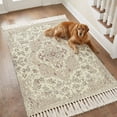 thumbnail image 4 of Living Room Area Rug 4'x 6', Beige Boho Washable Large Carpet with Tassels, Vintage Ethnic Floral Abstract Geometric Farmhouse Low-Profile Carpet Mat for Bedroom, Kitchen, Home Decor, 4 of 9