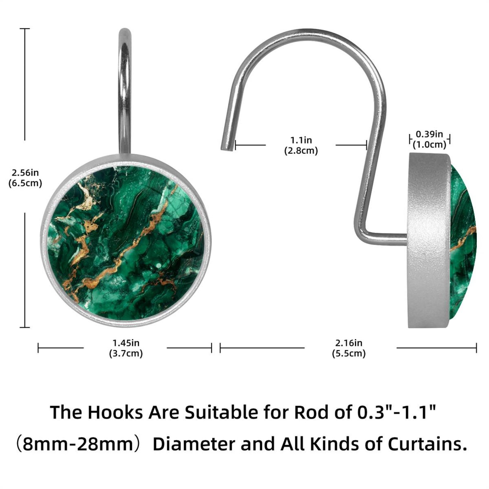 HemaKayy 12 Pcs Shower Curtain Hooks Bathroom Decorative Accessories Deep Emerald Marble
