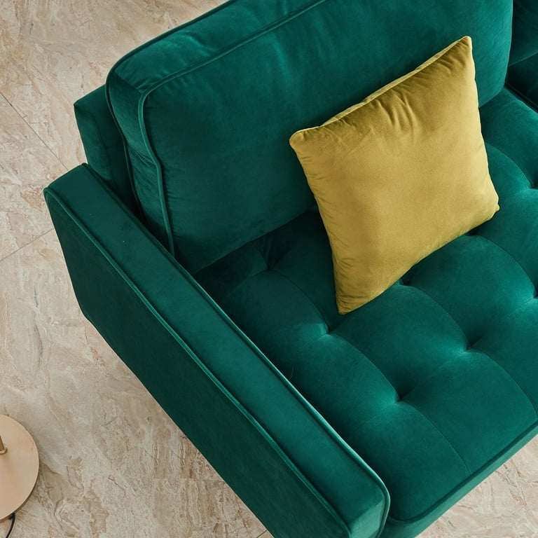 Velvet Fabric Sofa Couch 71 inch Wide Mid Century Modern Couch 700lb Heavy Duty with 2 Throw Pillows for Living Room Emerald Walmart