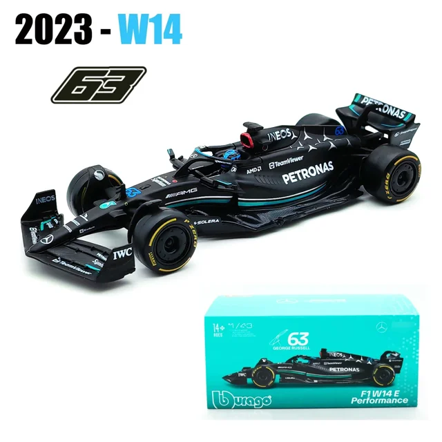Bburago 1:24 Mercedes AMG 2023 W14 E Performance #44 Static Simulation Diecast Alloy Model F1 Racing Formula Car Acrylic Box