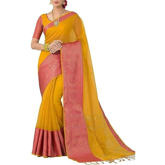 Accessorize Kingdom Women's Woven Silk Saree With Un-stitched Blouse