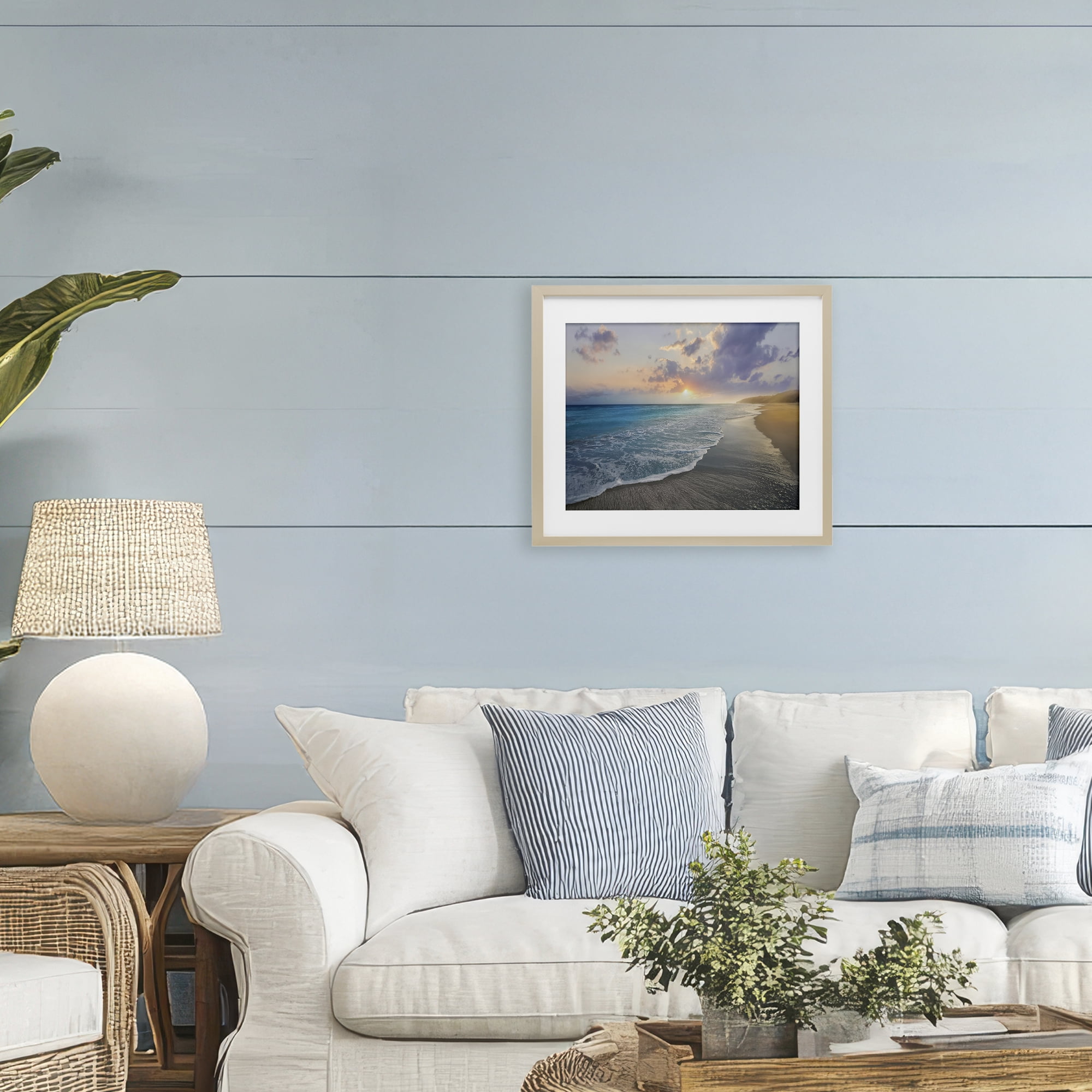 Stupell Industries Sunset over Tranquil Coast Birch Framed Print Under Glass, design by Mike Calascibetta
