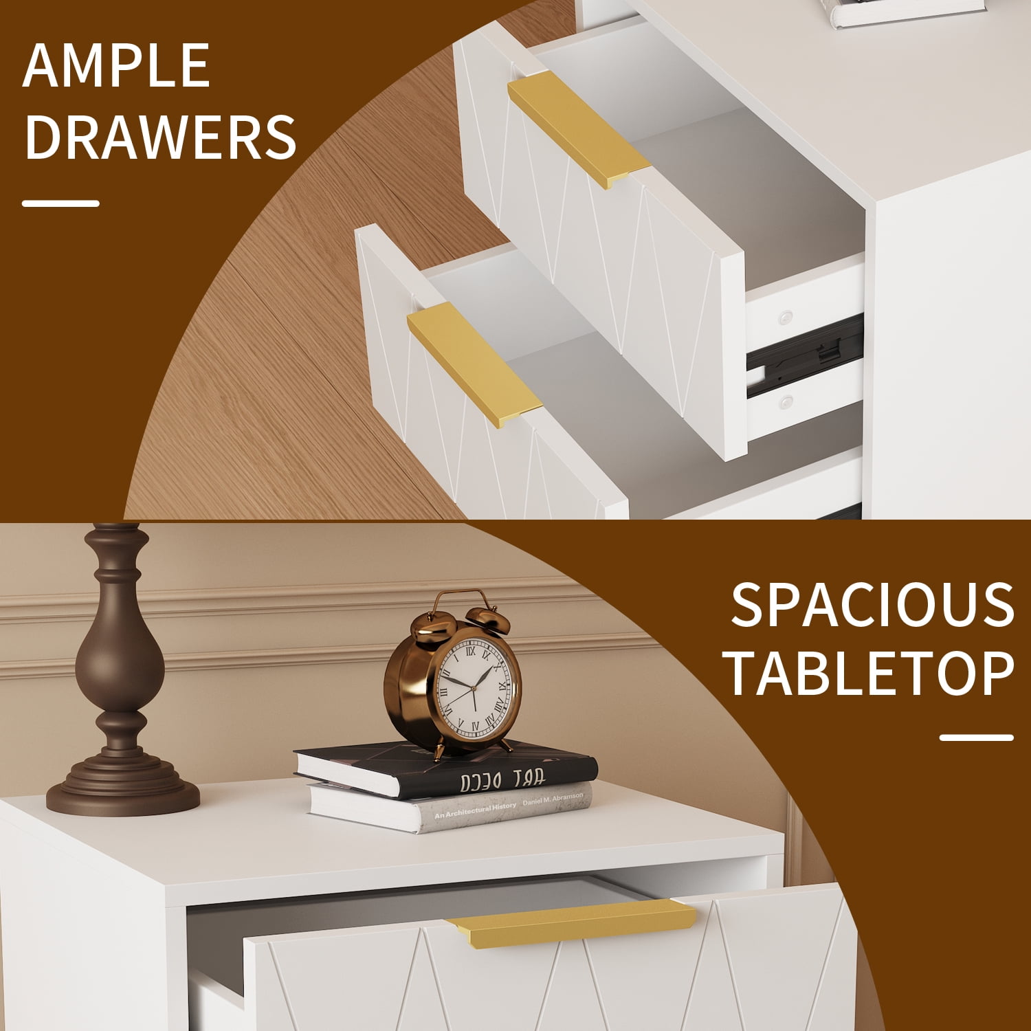 Behost White Nightstand for Bedroom,Modern 2 Drawers Nightstand with Storage,2 Pack